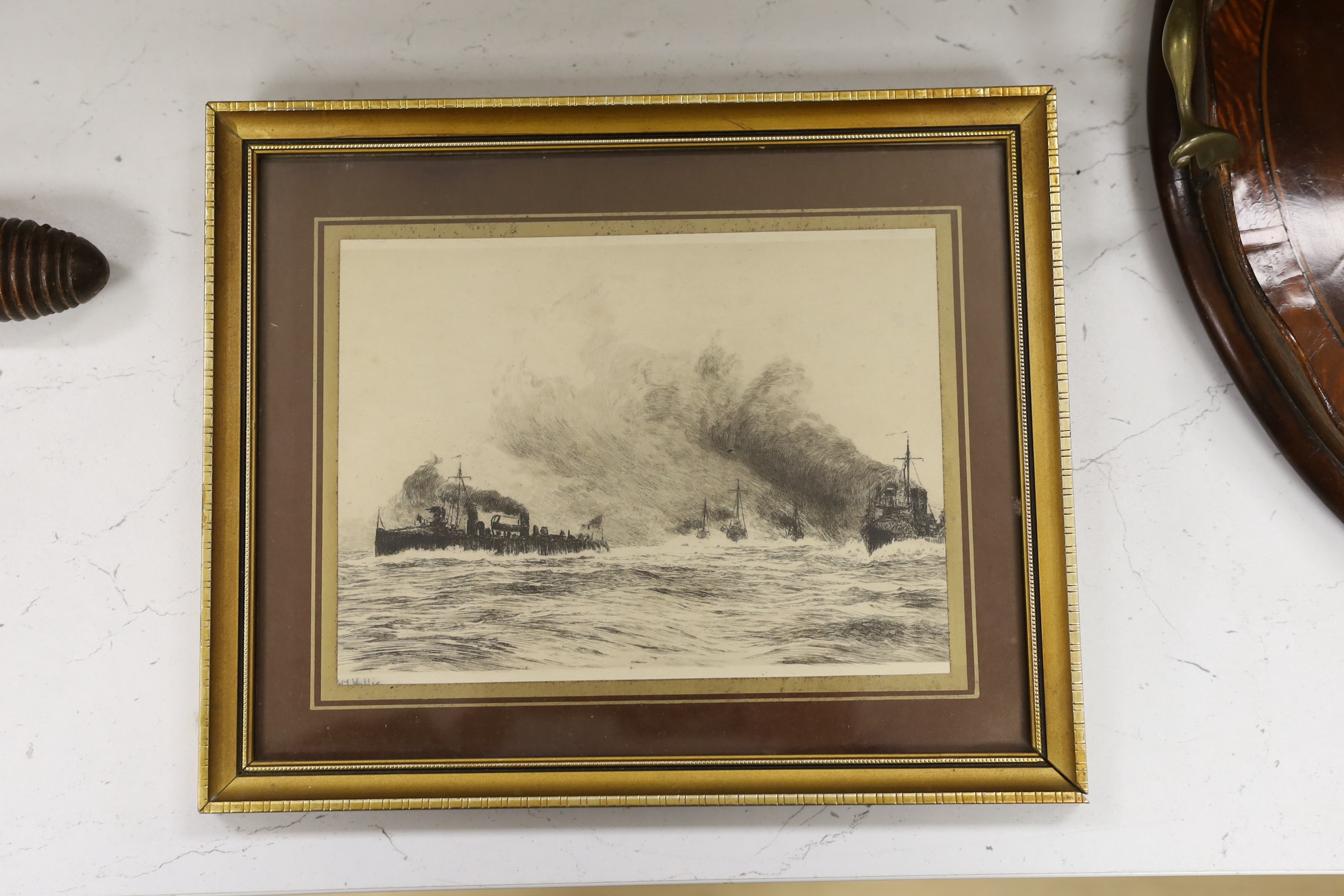 William Lionel Wyllie (1851-1931), drypoint etching, Warships at sea, signed in pencil, visible sheet 14.5 x 19.5cm